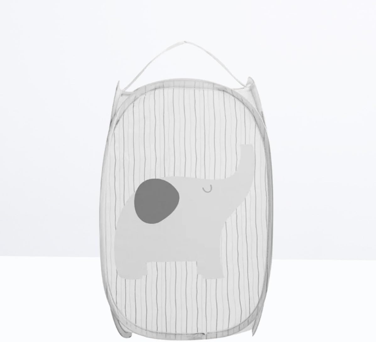 Foldable Pop-up Mesh Laundry Hamper with Side Pocket, Gray Elephant