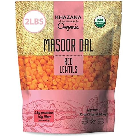 Khazana Organic Masoor Dal 2lb - Red Lentils | Non-GMO, Gluten Free & Kosher | Authentic Lentils From India Cover