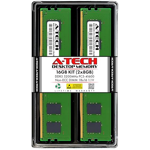 Image of A-Tech 16GB Kit (2x8GB) DDR5 5200MHz PC5-41600 CL42 UDIMM 1Rx16 Single Rank 1.1V Non-ECC Unbuffered DIMM 288-Pin Desktop PC /Computer RAM Memory Upgrade Modules