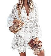 Yutdeng Strandkleid Damen Sommer Spitze Boho Standkleider Bikini Cover Up Strandtunika Strand Kim...