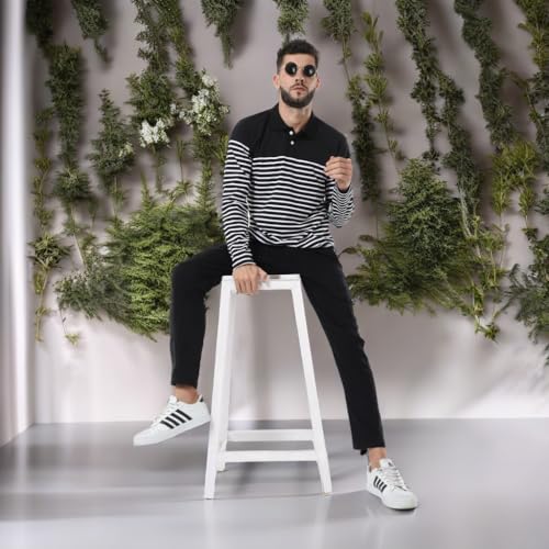 Image of fanideaz Branded Mens Cotton Stripe Polo Full Sleeve T-Shirt