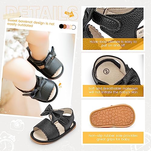 Image of Miamooi Infant Baby Girls Boys Sandals Summer Bowknot Crib Shoes Toddler Pu Leather Flower Soft Rubber Sole Dress Flats First Walker Shoes