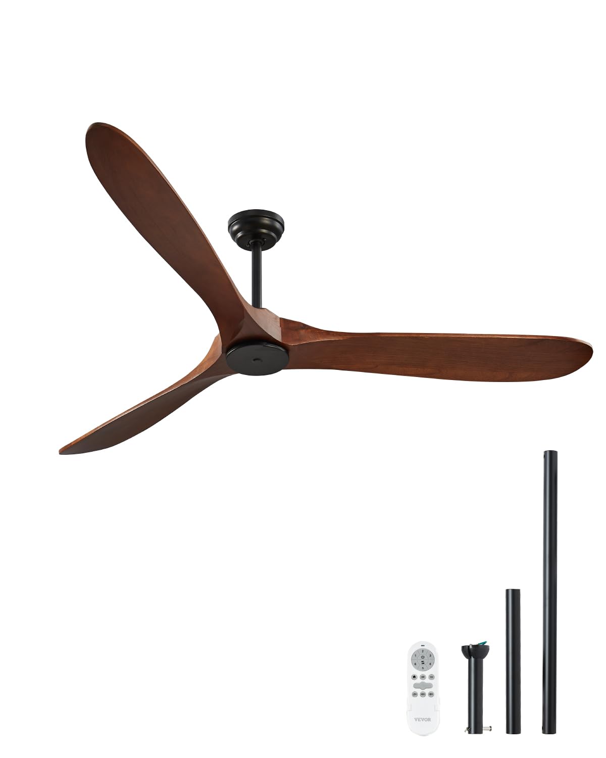 VEVOR Ventilador de Techo Sin Luz 180 cm Mando a Distancia 6 Velocidades 3 Aspas de Madera, Motor DC Reversible, Ventilador Moderno para Dormitorio, Interior, Exterior, Nogal, Φ 1800 x 662,8 mm