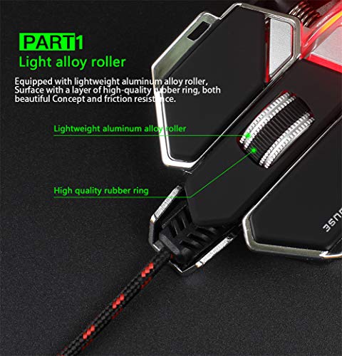 Souris Gaming Gaming Mice Jeu de câbles USB 9 Boutons 4 Couleurs Fond 4000 Dpi Lecteur Optique réglable Souris Ordinateur – Image 3