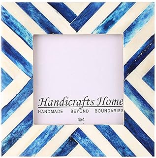 Picture Frames Photo Frame Chevron Herringbone Vintage Wooden Handmade Naturals Bone Classic Size 4x4 Inch Blue - Christmas Gifts New Years Gift