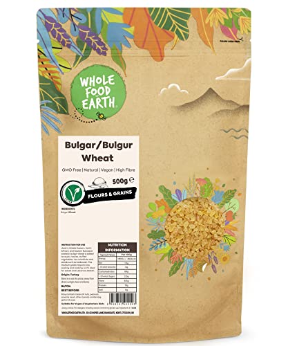 Wholefood Earth - Bulgur de trigo, sin transgénicos, natural, vegano, sin lácteos, sin azúcares añadidos, 500 g