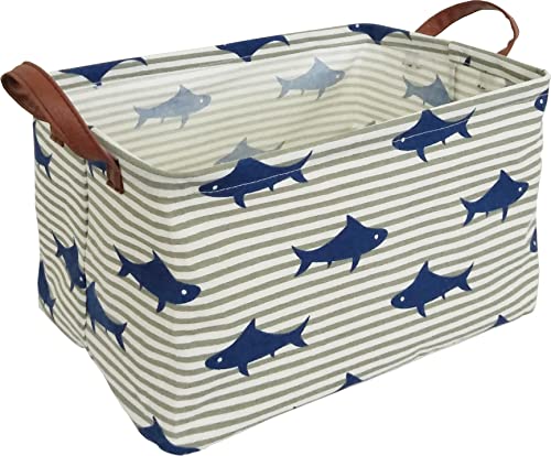 Image of CLOCOR Rectangular Shark Storage Basket,Collapsible Cute Pattern Kids Toys Bin,Waterproof Coating Storage Box with Handles for Bathroom,Shelf Basket (Shark)