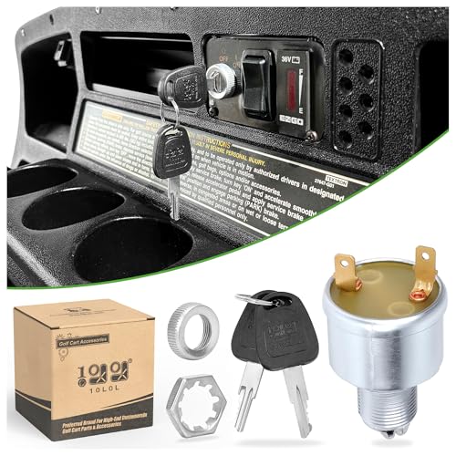 10L0L Golf Cart Starter Ignition Key Switch for EZGO Electric Golf Cart 17421G1 2 Terminal Prongs with Uniquely Keys