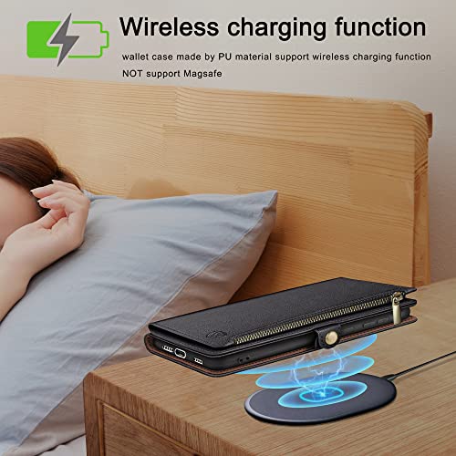 Image of XcaseBar Compatible with Samsung Galaxy S25 Wallet case with Zipper Credit Card Holder【RFID Blocking】,Flip Folio Book PU Leather Phone case Shockproof Cover Women Men for Samsung S25 case Black