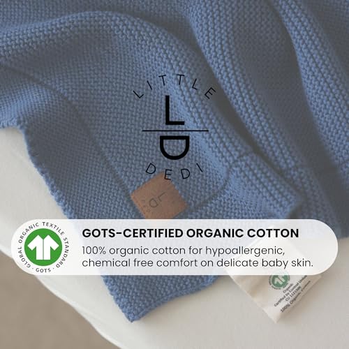 Image of Organic Cotton Baby Blanket 30x40 in, Aegean Blue - GOTS Certified, Soft Knit Swaddle with Gift Box, Breathable Nursery Blanket for Crib & Stroller, Machine Washable