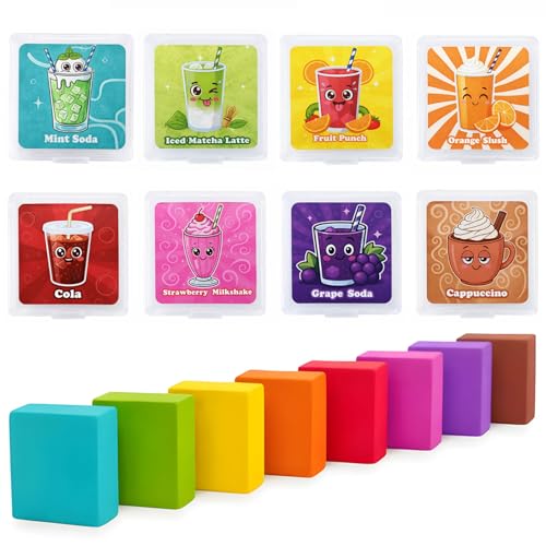 Scented Kneaded Erasers 40 Pack Kneadable Erasers with Plastic Cases 8 Colors 8 Scents Moldable Eraser Putty for Drawing Sketching Drafting Writing (Drink-Themed)