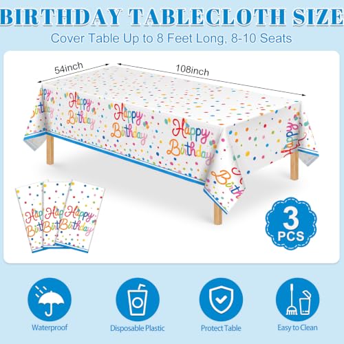 Image of 3 Pack Plastic Birthday Tablecloth, 54 x 108 Inch Birthday Decorations