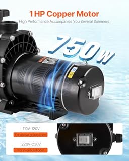 VEVOR Above Ground Pool Pump, 1HP, 80 GPM Max. Flow Single Speed Swimming Pool Pump, 110V/240V 3450RPM 34.4ft Max. Head Pool Pump with Filter Basket for Above Ground Pools, Hot Tubs, or Spas