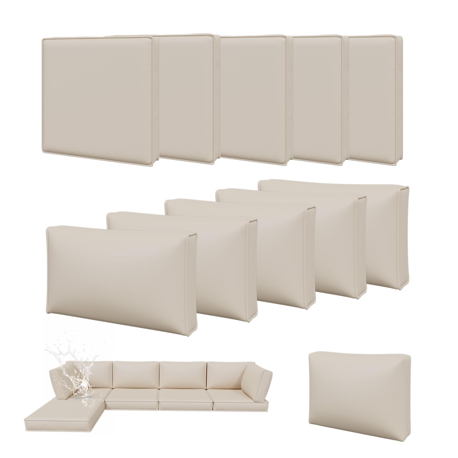 Aoxun 11pcs Patio Cushion Covers Beige