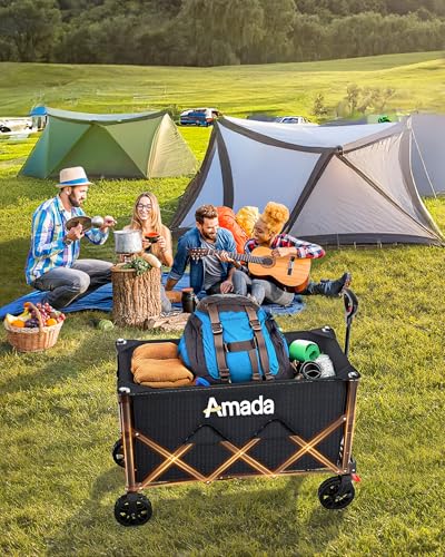 Image of Collapsible Wagon Cart, Foldable Lightweight Wagon Folding Carts with Wheels - Outdoor Utility Carts with 360LBS Max Load for Grocery, Camping, Shopping, Sports, Garden，Beach