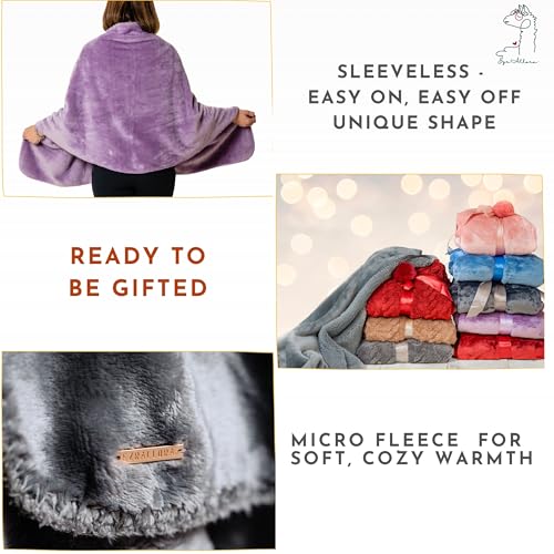 Fleece-Poncho-Blanket-No-Sleeves-Lightweight-Warm-Wrap-Shawl-Wearable-Blanket-Lap-Blanket-Gift-for-Grandma-100-Fleece-Velvet-Lavender
