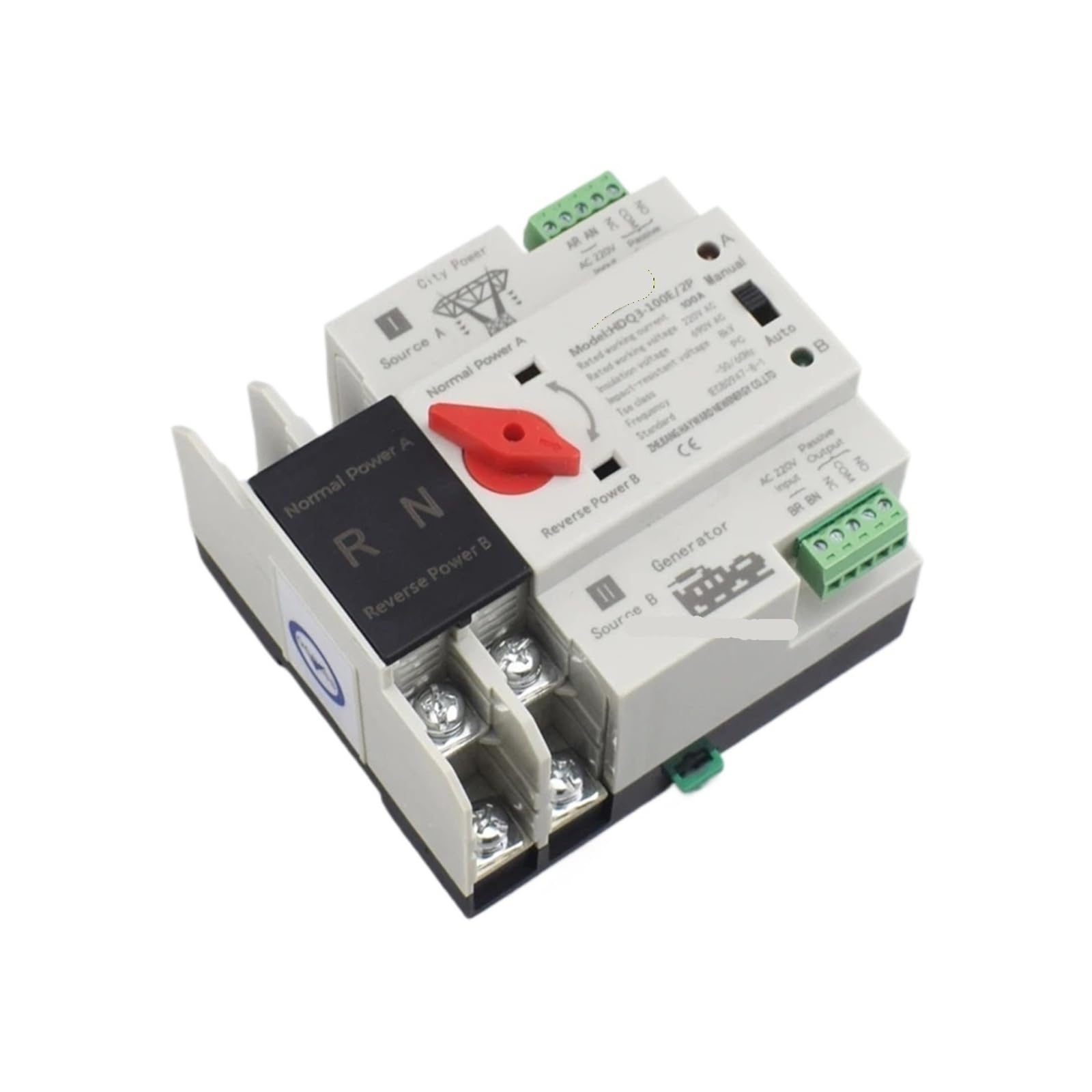 Disyuntor HDQ3-100E Carril Din monofásico 2P 125A AC 230V ATS Interruptores selectores eléctricos de transferencia energía dual Alimentación ininterrumpida
