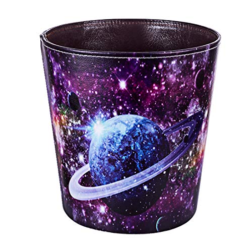 Leather Trash Can, Decorative Waste Basket, 10L Capacity Small Waste Paper Basket, Waterproof Garbage Can for Bathroom, Bedroom, Office, Kitchen and Living Room - Starry Sky