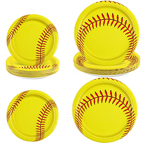 48 Pack Softball Plates 9 Inch and 7 Inch Home Plate Softball Round Softball Paper Plates for Sports Theme Birthday Party Decorations Party Supplies