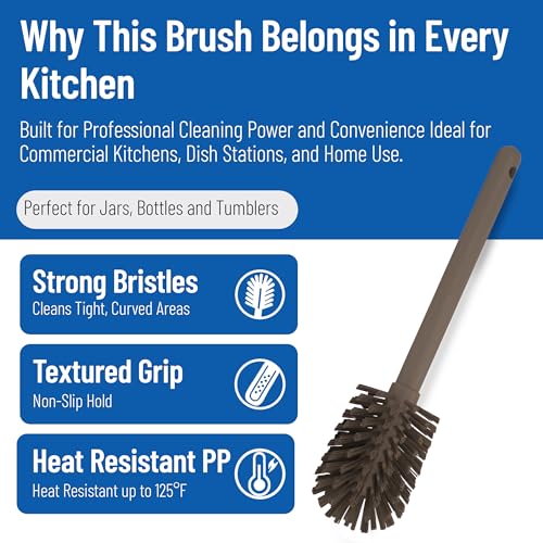Image of SPARTA Large Water Bottle Brush Ideal for Wide-Mouth Jars, Bottles and Tumblers, Dishwashing Tool with Handle for Home and Commercial Kitchens, Plastic, 12 Inches, Brown