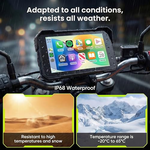 Image of Rimoody 7 Inch Motorcycle Carplay Screen with Wireless Carplay Android Auto for Car, IP67 Waterproof Touchscreen, GPS Navigation, Supports Dual Bluetooth Transmission /EQ Sound Control /Voice Control