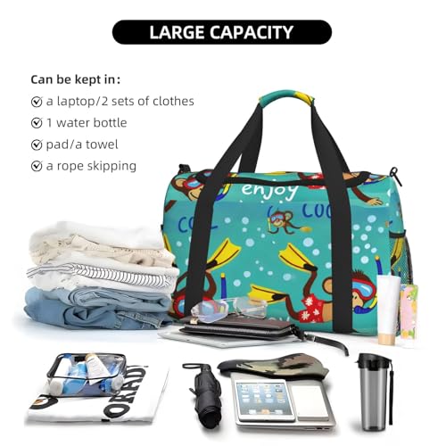 40l Gym Travel Duffel Bag Monkey Diving Enjoy Holiday Carry-On Workout Overnight Backpack3