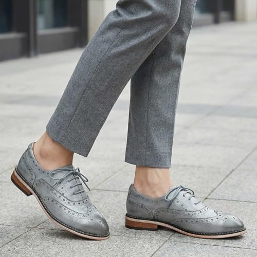 Image of Mona flying Women's Leather Perforated Lace-up Oxford Brogue Wingtip Shoes