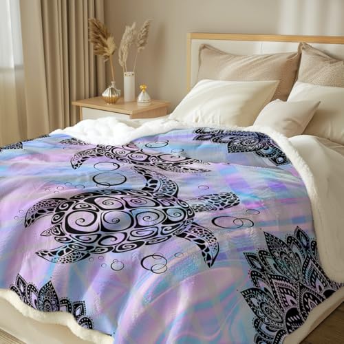 Sleepwish Marble Pastel Sea Turtle Sherpa Blanket For Kids Girls Boys Purple Mandala Turtle Fleece Throw Blanket For Bed Sofa thumb #1