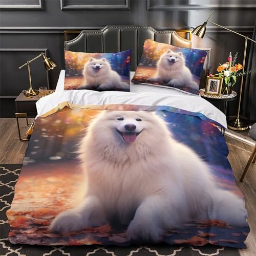 Parure de lit Samoyède anti-acarien en microfibre souple pour lit double