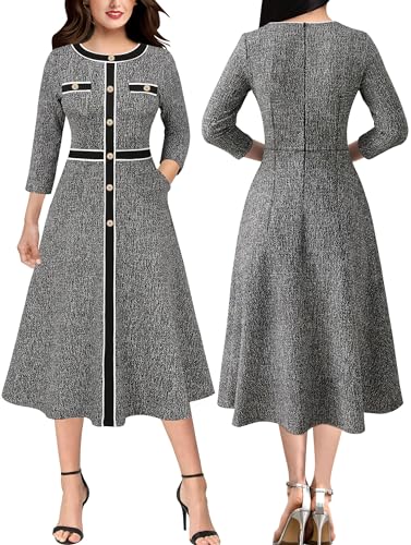VFSHOW Womens Work Business Office Buttons Slim Fit and Flare Mid-Calf Midi A-Line Dress2
