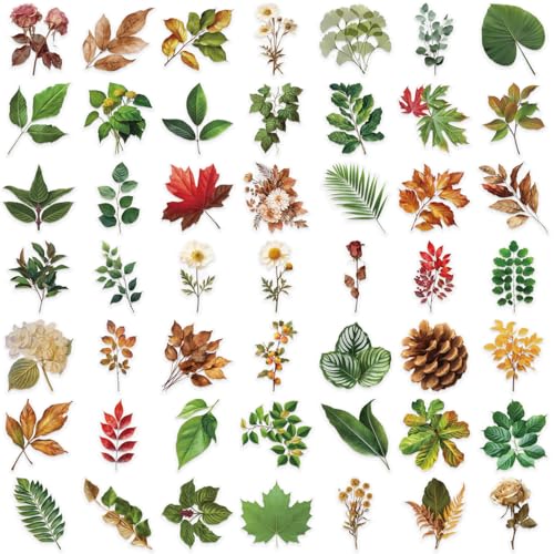 Xyntara 100pcs Leaf and Flower Stickers for Scrapbooking Aesthetic Transparent PET Plant Sticker for Journaling Supplies Vintage Botanical Decorative Decals for Junk Journal