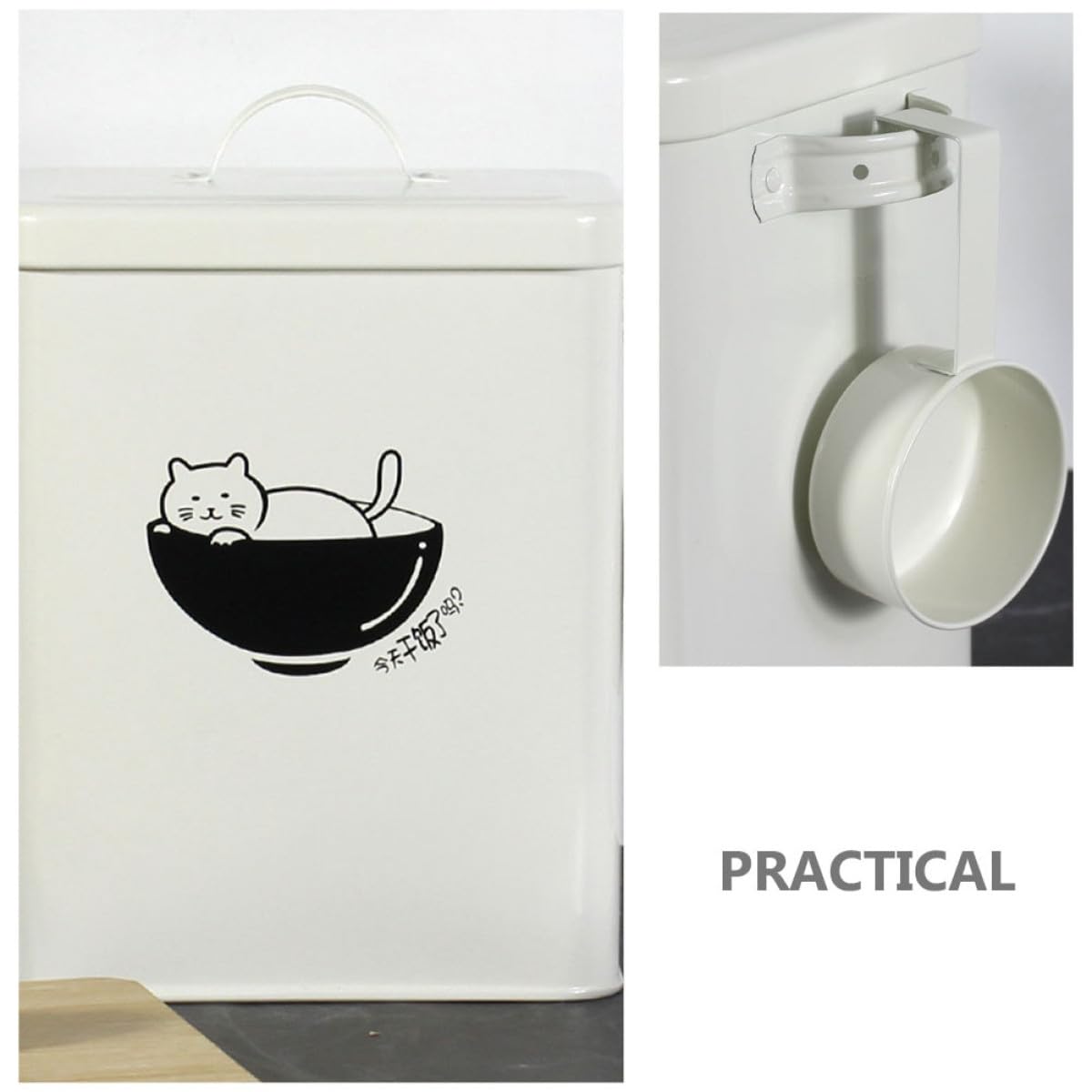 UKCOCO Contenedor para Comida de Perro de Hierro Diseño Sellado y Superficie Lisa, Cubo Multifuncional Blanco para Almacenamiento Seguro de Alimentos para Mascotas