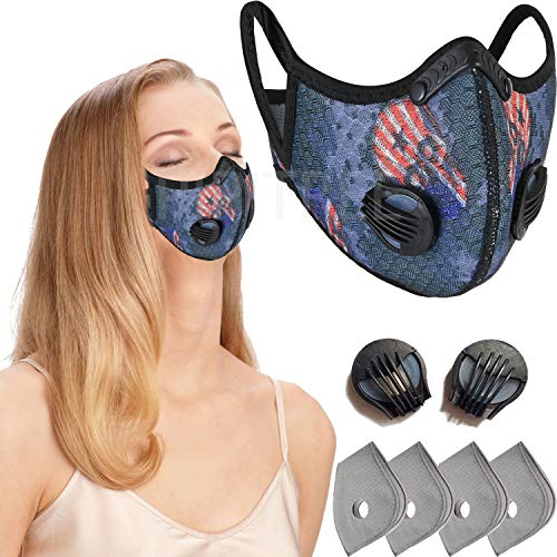 PIPITREE Dust Masks Sport Outdoor Face Masks with Exhalation Valves Adjustable Masks Activated Carbon Filter Masks Men Cycling Motorcycle, Flag7