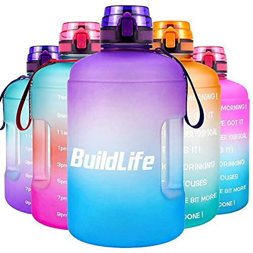 BuildLife 2.2L Wide Mouth Gym Water Bottle with Times to Drink-Large BPA Free Capacity for Fitness Goals and Outdoor (Purple/Blue Gradien, 2.2L)
