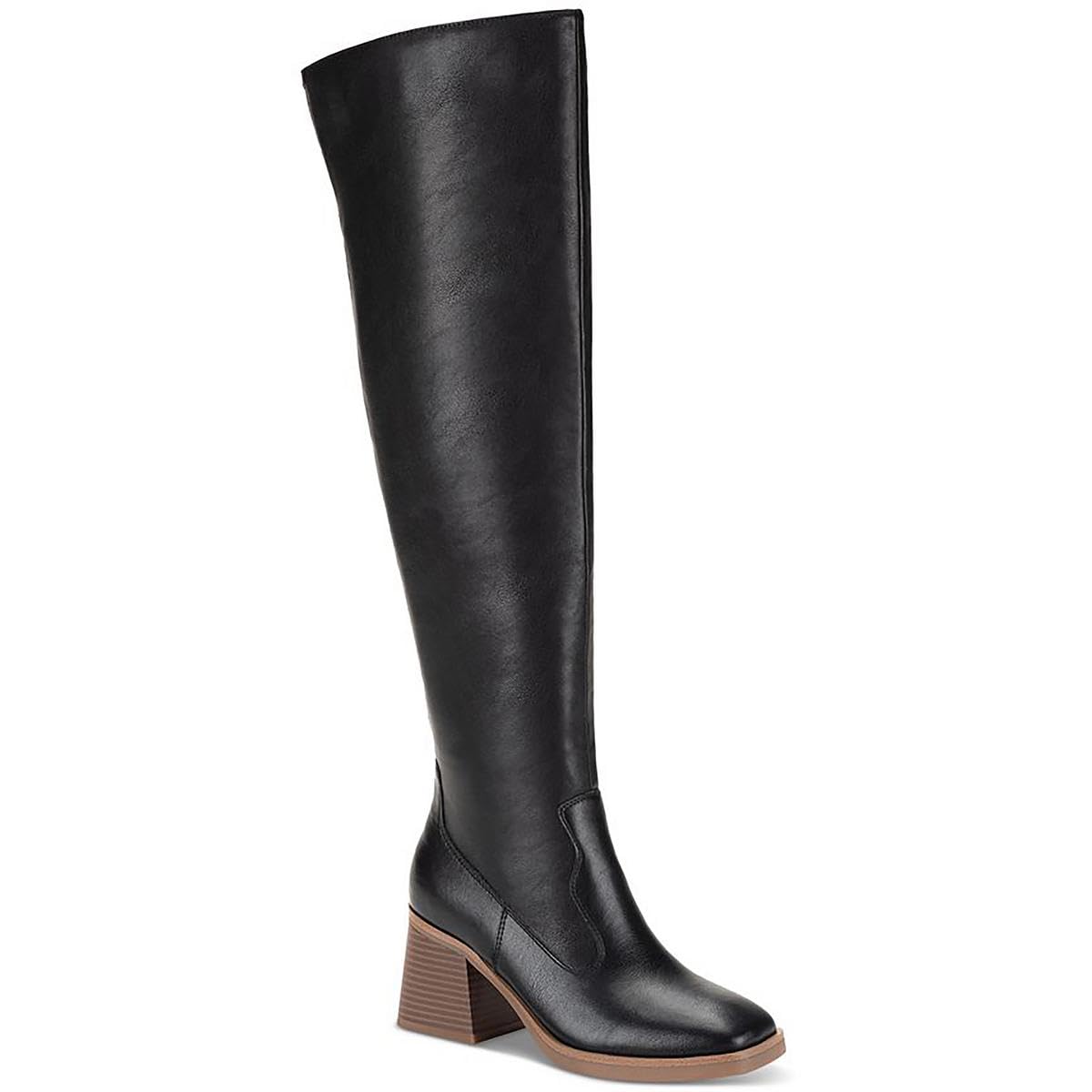 Sun Stone Womens Faux Leather Tall Over-The-Knee Boots Black 8 Medium B M