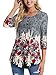BAISHENGGT Womens Tops 3/4 Sleeve Round Neck Casual Tunic Tops Fall Fashion 2025 Dressy Casual Blouses Grey Floral M