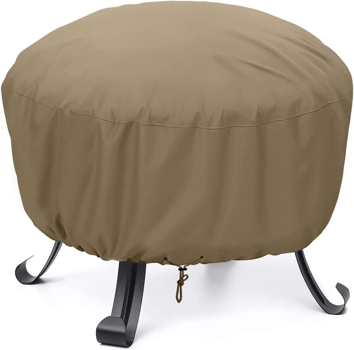 SunPatio Outdoor Round Fire Pit Cover 32 inch, Heavy Duty Waterproof Fire Pit Bowl Cover with Drawstring, All Weather Protection, 32" Dia x 14" H, Taupe