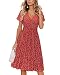 VOTEPRETTY Sommerkleid Damen Knielang Kleid Sommer V Ausschnitt Wickelkleid Kurzarm Midikleid mit Taschen