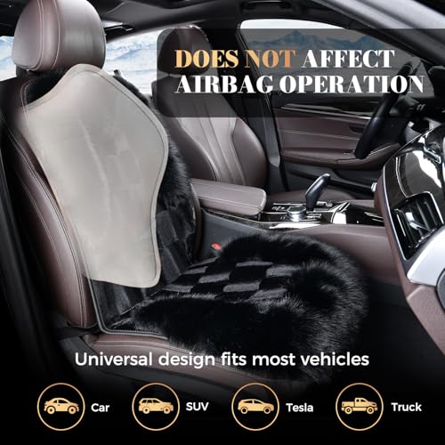 Image of Coverado Sheepskin Car Seat Cover, Fluffy Fuzzy Long Plush Seat Covers, Soft Seat Protector for Car Driver Seat, Luxury Car Seat Cushion, Non-Slip Front Seat Covers Universal Fits Most Cars, 1Pcs