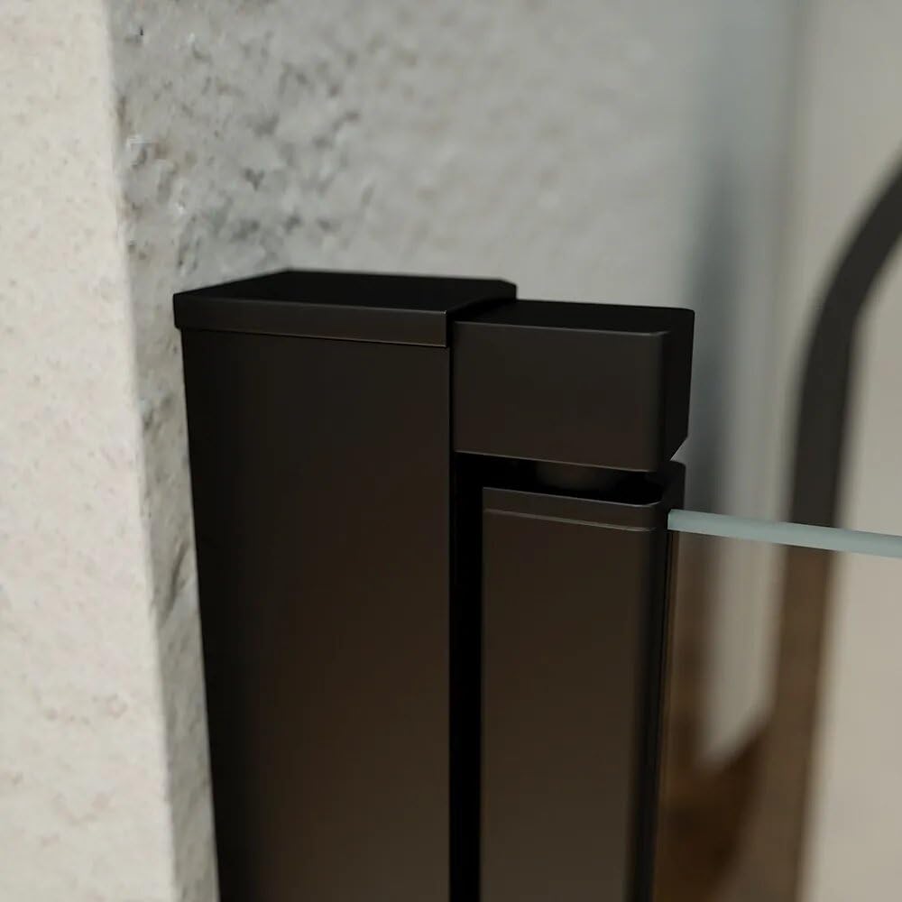 Elba - Puerta de ducha de 80 cm con apertura batiente con perfiles negro mate y cristal de 6 mm transparente de altura 195