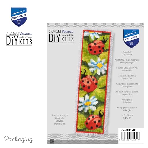 Image of Vervaco Bookmark Ladybirds Counted Cross Stitch Kit, Multi-Colour