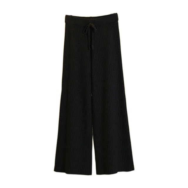 Womens Knit Elastic Waist Pull On Pants Cashmere Pants Thick Straight Pants Casual Wool Pants