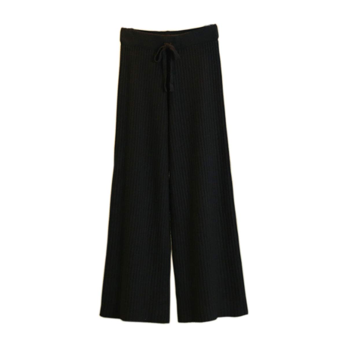 Womens Knit Elastic Waist Pull On Pants Cashmere Pants Thick Straight Pants Casual Wool Pants