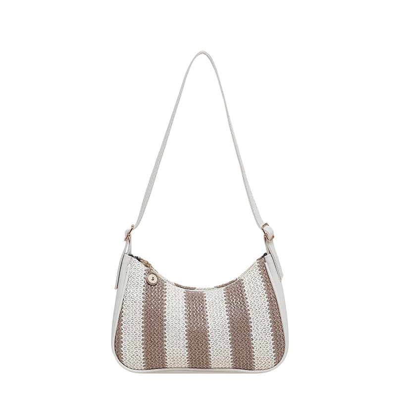 Borsa a tracolla da spiaggia da donna, grande capacità, in paglia | EcoGleam Borsa a tracolla in paglia leggera con grande capacità, motivo a righe, 24 x 16 x 7 cm