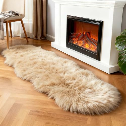 linmopm Faux Fur Sheepskin Rug Beige 2x6 ft