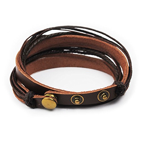 Genuine Leather Bracelet for Women & Men,Unisex Multilayer Leather Adjustable Bracelet Cuff Wrap Multicolor Rope Wristband4