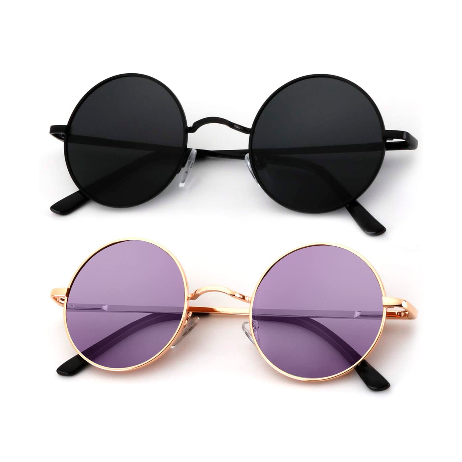 KALIYADI Round Polarized Sunglasses for Men Women Halloween Costume Retro Metal Hippie Circle Style Sun Glasses UV Protection