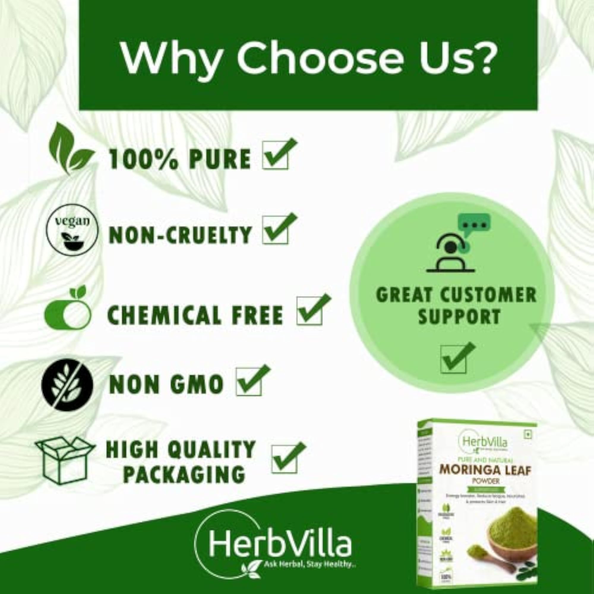 Herbvilla Pure Moringa Powder, 400 Grams