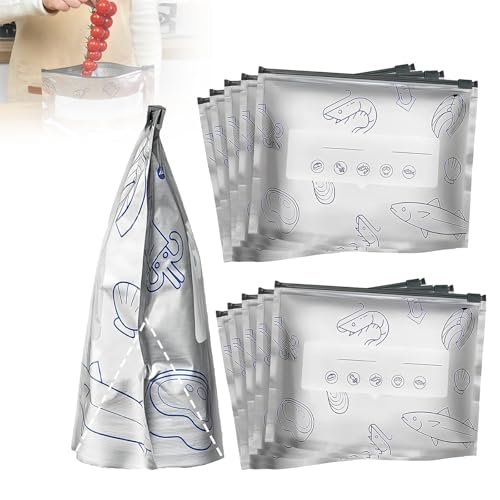 Reusable Aluminum Foil Sealable Storage Bags, 2025 New Resealable Vacuum Zipper Pouches for Food, Stand Up Foil Sealable Bags with Label and Zip Lock for Vegetable Fruit Meat (10PCS, Large)