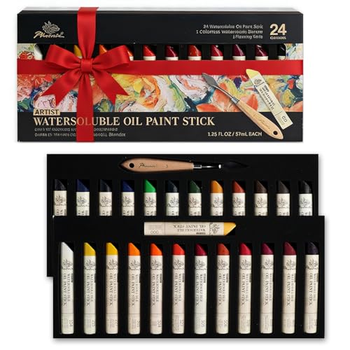 PHOENIX Professional Oil Paint Stick - Set of 24 Colors 37ml Large Soft Water Soluable Oil Pastels Art Gift Pack Travel Set for Artists Gift for Painters